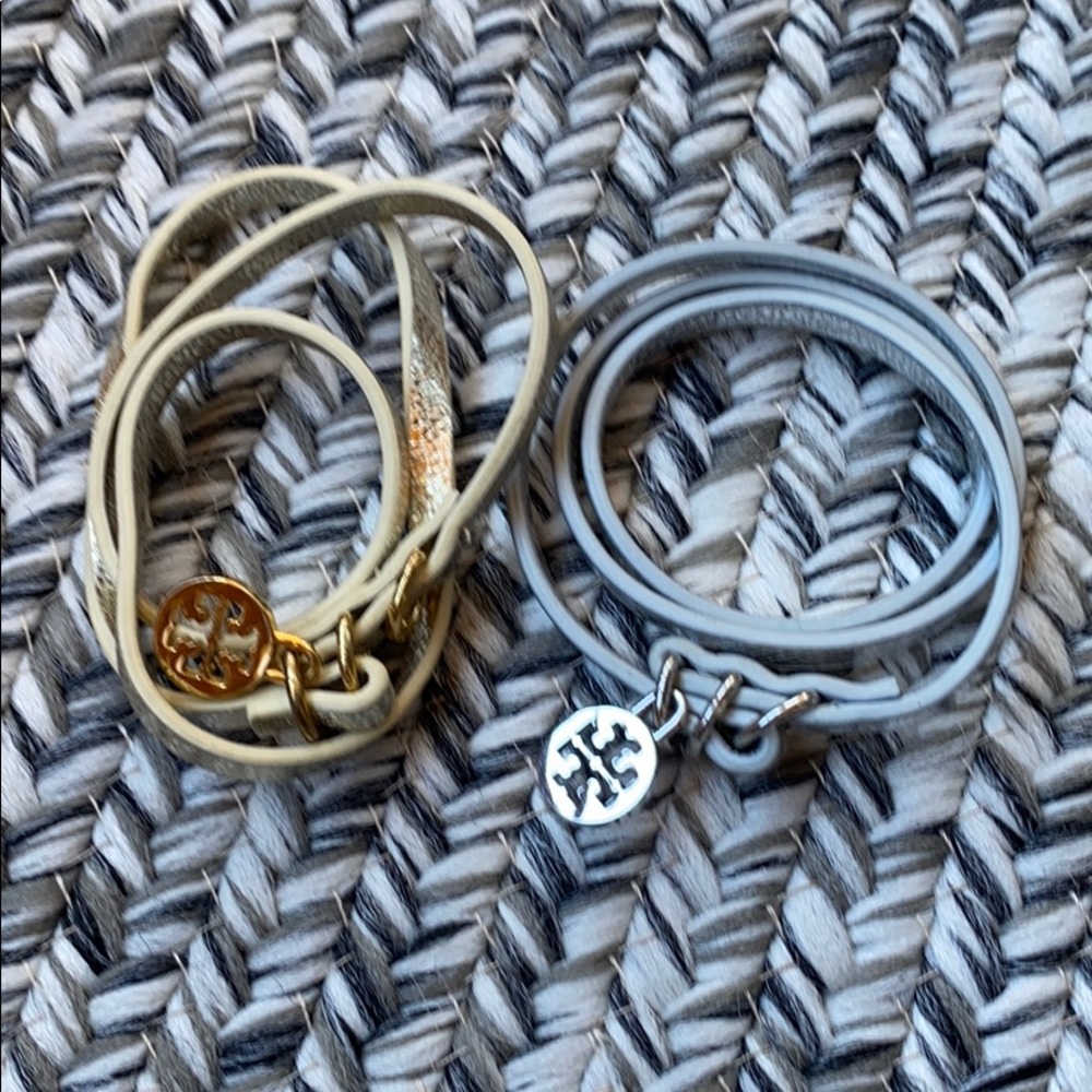 Lot of 2 Tory Burch triple wrap logo bracelets